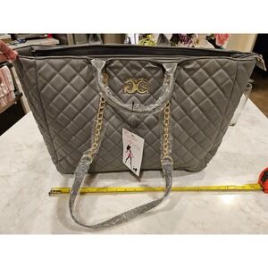 Gilda Paris‎ Quilted Tote Bag Luggage Sleeve Gold Chain Gray Large